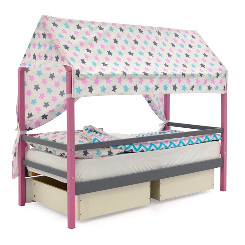 Крыша для кровати-домика текстильная Svogen звезды, графит, лаванда, бирюза БЕЛЬМАРКО  00-3833086 Розовый Santreyd  - Вид №3