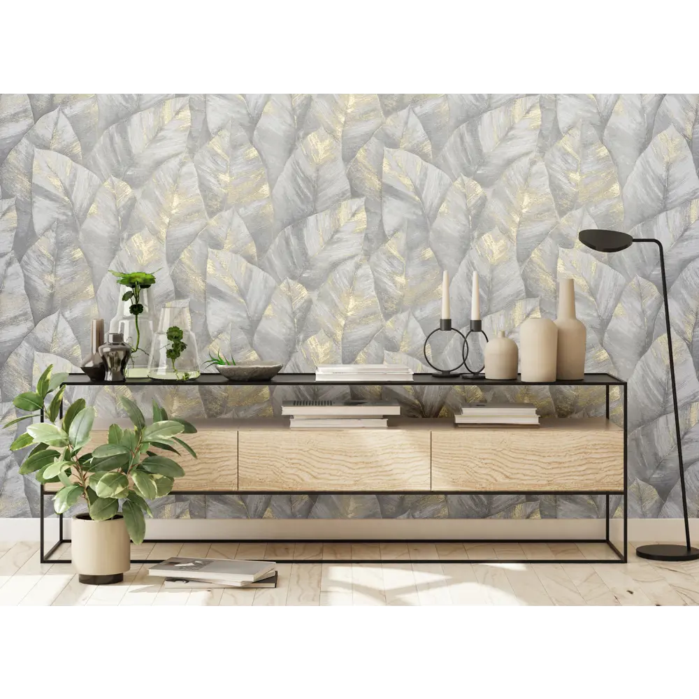 ATELIERO Lagun - флизелиновые обои серые с растительным узором 89395969 STLM-1575458 - Вид №4