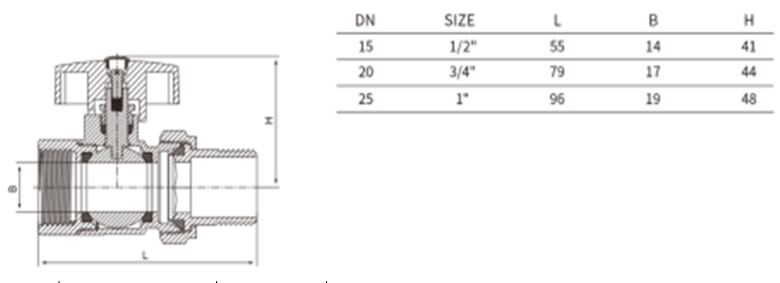 21020 Кран шаровой с американкой в/н 3/4" бабочка, латунь LAB.Space  - Вид №1