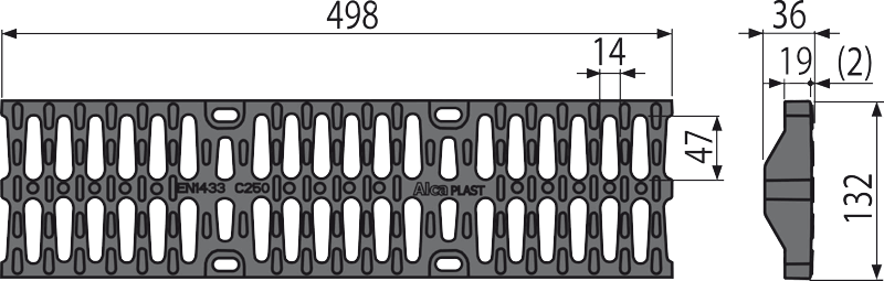 Pешетка для дренажного канала AVZ103, композитная C250 ALCAPLAST AVZR403 - Вид №1