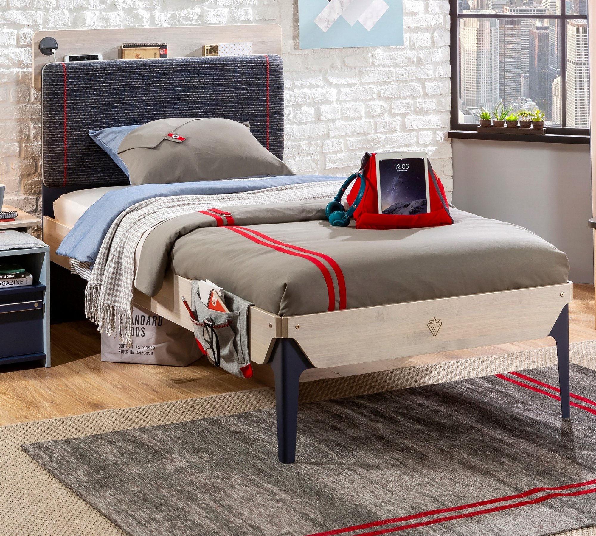 Кровать односпальная 100х200 см Trio Line CILEK TRIO 00-3832292 Синий;бежевый Santreyd - Вид №2