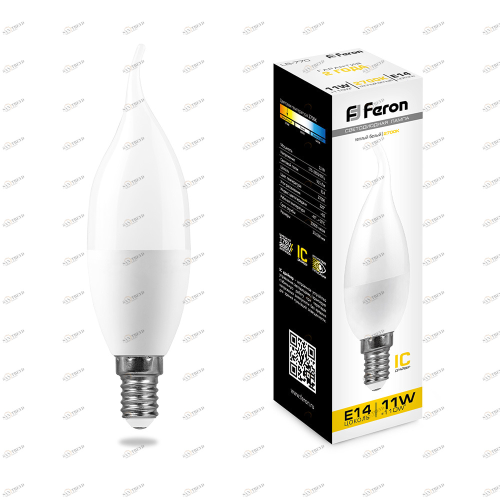 Лампа светодиодная Feron "Свеча на ветру" E14 11W 2700K LB-770 25939 FERON  00-3956677 Матовый 