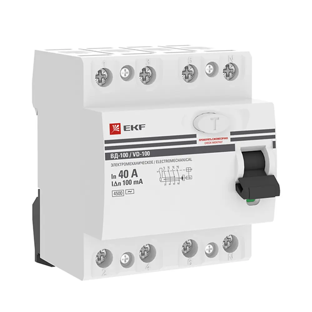 УЗО EKF ВД-100 4P 40 А 100 мА 4.5 кА АС elcb-4-40-100-em-pro STLM-2163543