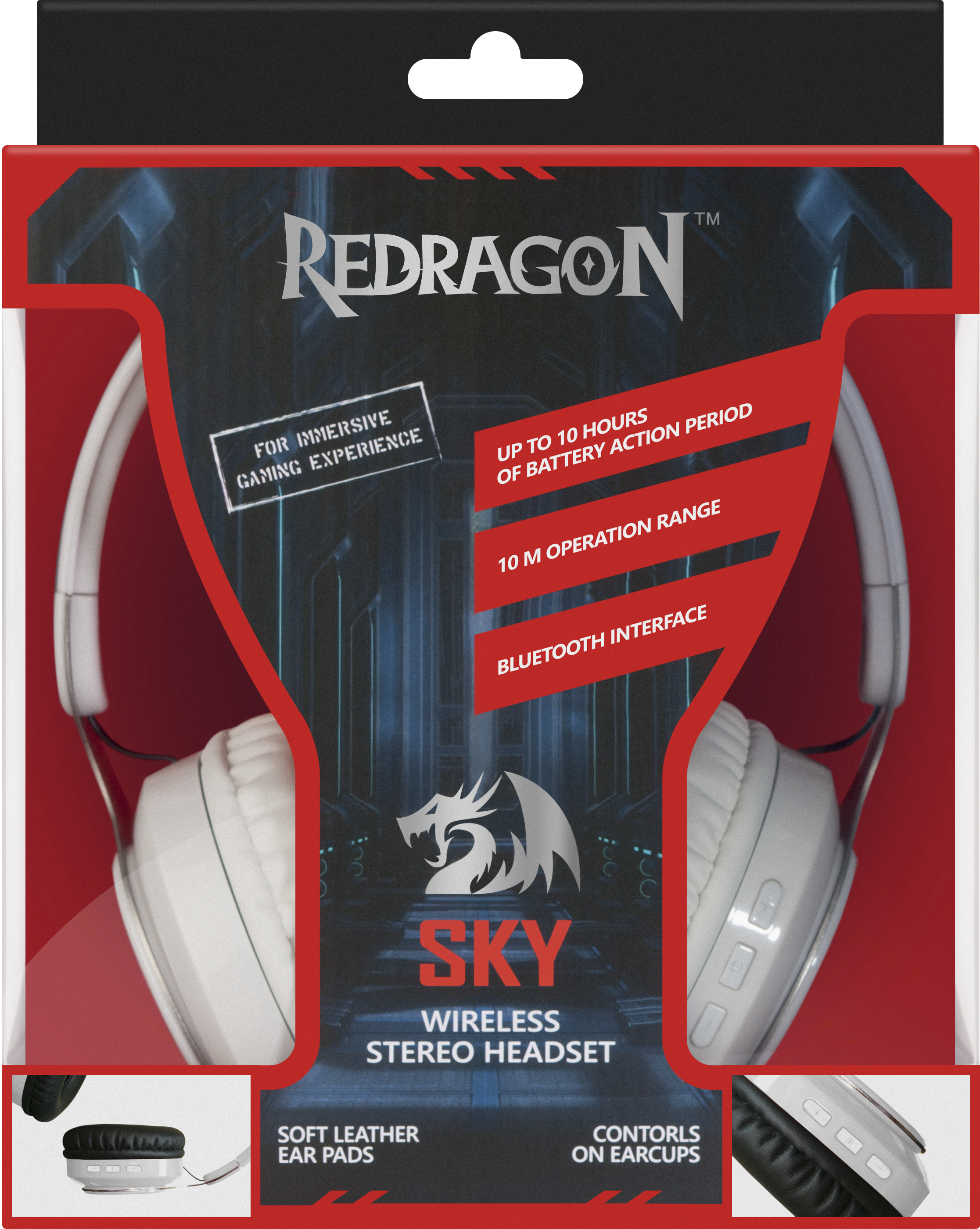 64212 беспроводная гарнитура sky w белый, bluetooth Redragon Santreyd  - Вид №9