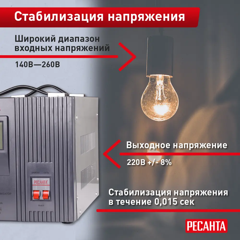 Стабилизатор напряжения Ресанта АСН-12 000/1-Ц 12 кВт 12000 STLM-2078380 - Вид №2
