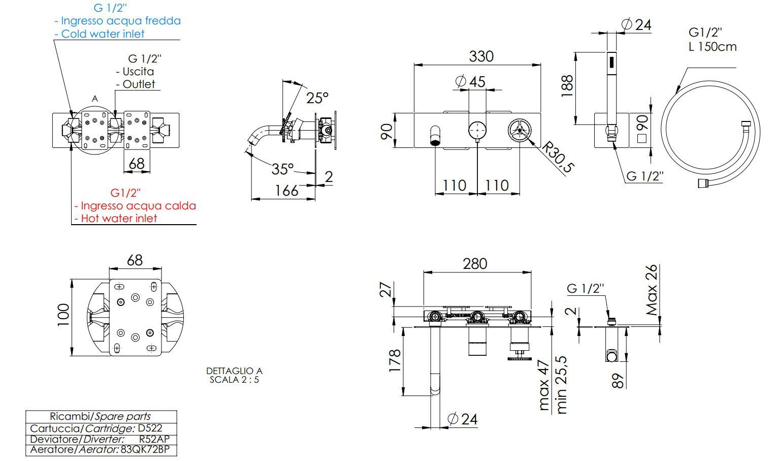 Однорычажный утопленный набор ванны с пластиной Remer Rubinetterie Chrono ARCH-00056657 - Вид №2