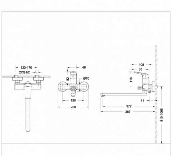Смеситель для ванны длинный излив REAL F6121179CP-01L bravat - Вид №1