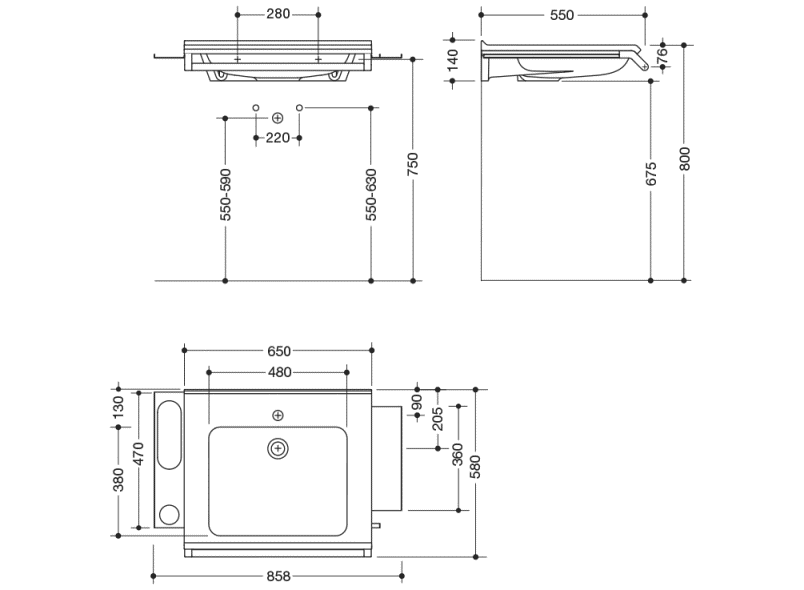 950.19.073 Комплект умывальника с ручкой, 2 полками и крючком HEWI USA Produkte  - Вид №1