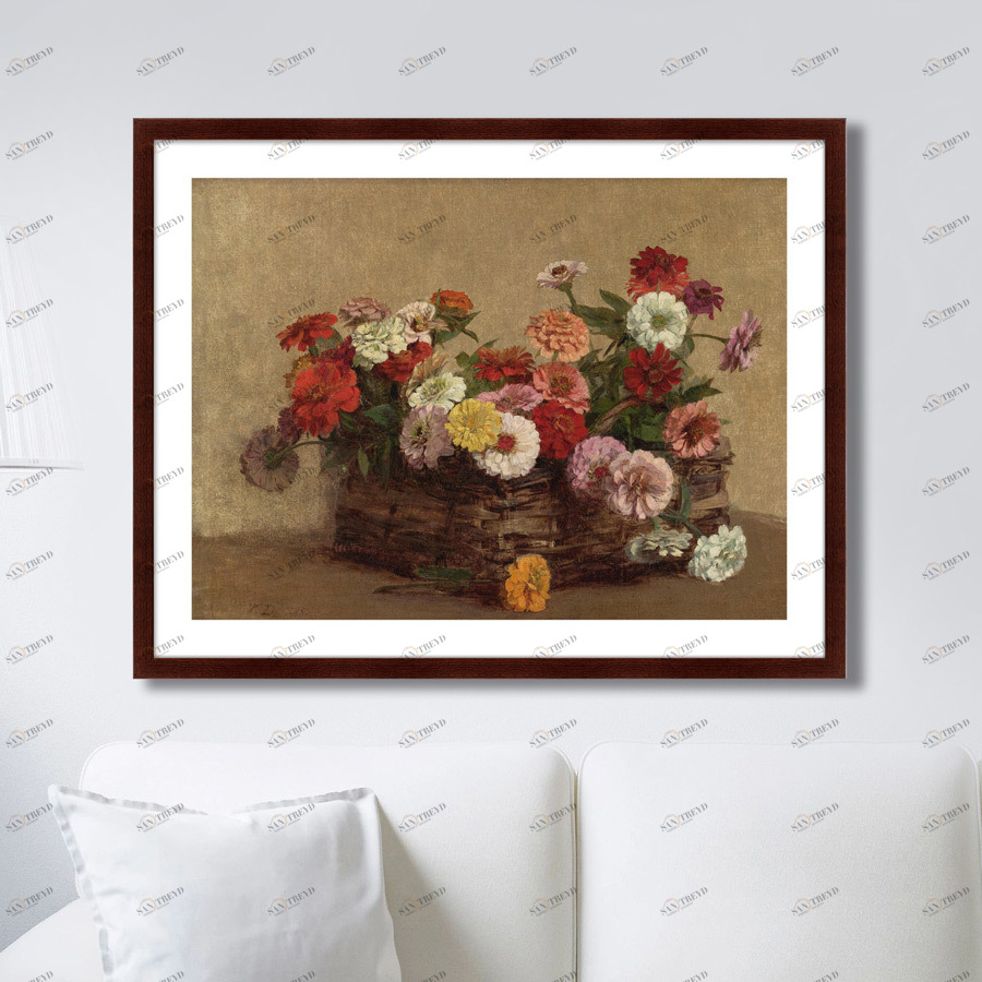 Картина: PANIER DE ZINNIAS, 1856г. КАРТИНЫ В КВАРТИРУ  264136 Разноцветный 