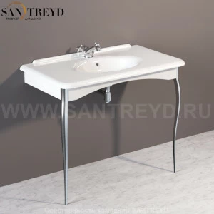 1049K0 Консоль 100*55 белая с 1 отверстием (3 отверстия по запросу)в комплекте с ногами из алюминия (хром). Retro