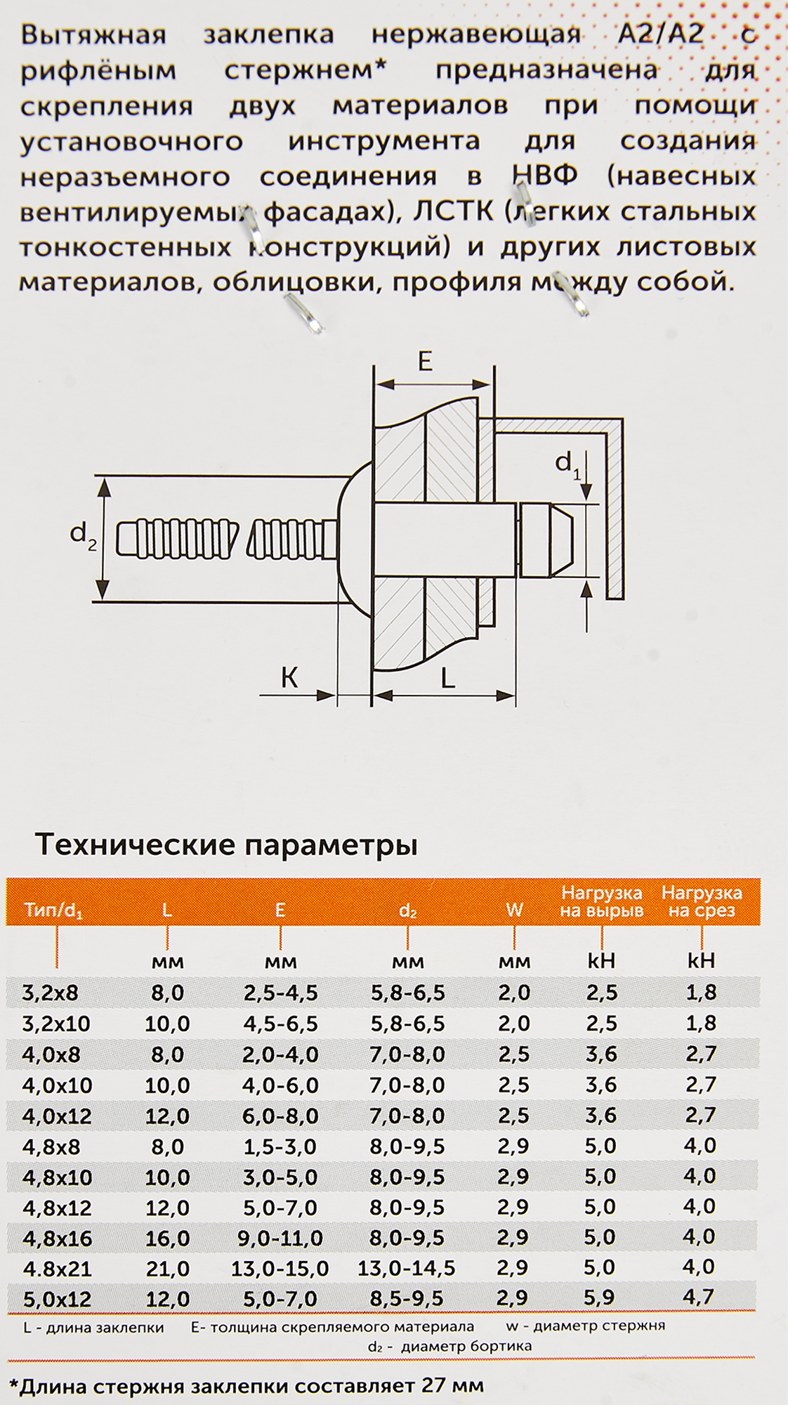 87762144 Заклепка 4x12 мм, 50 шт. STLM-0075573 Santreyd  - Вид №2