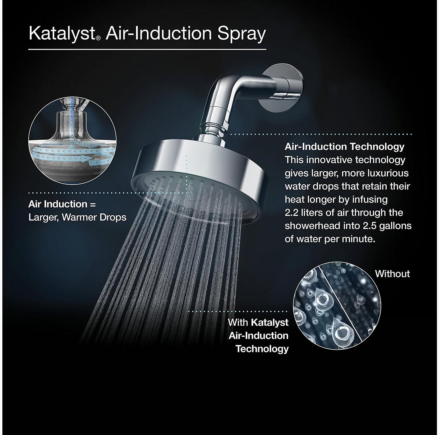 KOHLER Однофункциональная настенная душевая лейка Purist 2,5 галлона в минуту с технологией всасывания воздуха Katalyst K-965-AK-TT  - Вид №7