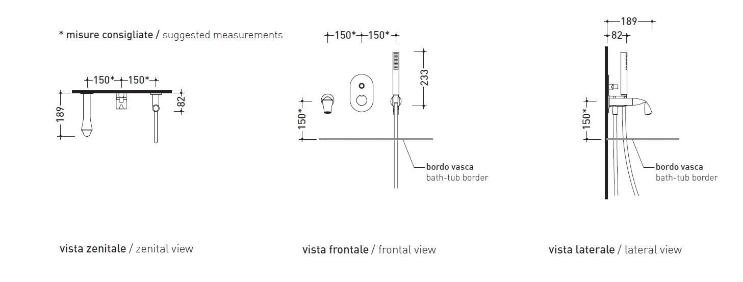 Встраиваемая настенная ванна с ручным душем Ceramica Flaminia Fold ARCH-00002770 - Вид №1