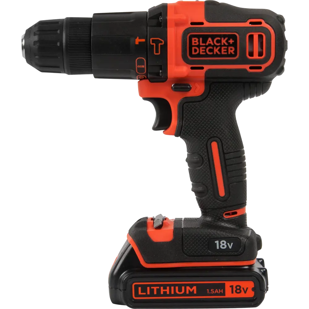 Дрель-шуруповерт аккумуляторная ударная Black&Decker BDCHD18KBQW, 18 В Li-ion 2x1.5 Ач BLACK + DECKER STLM-2094937 - Вид №1