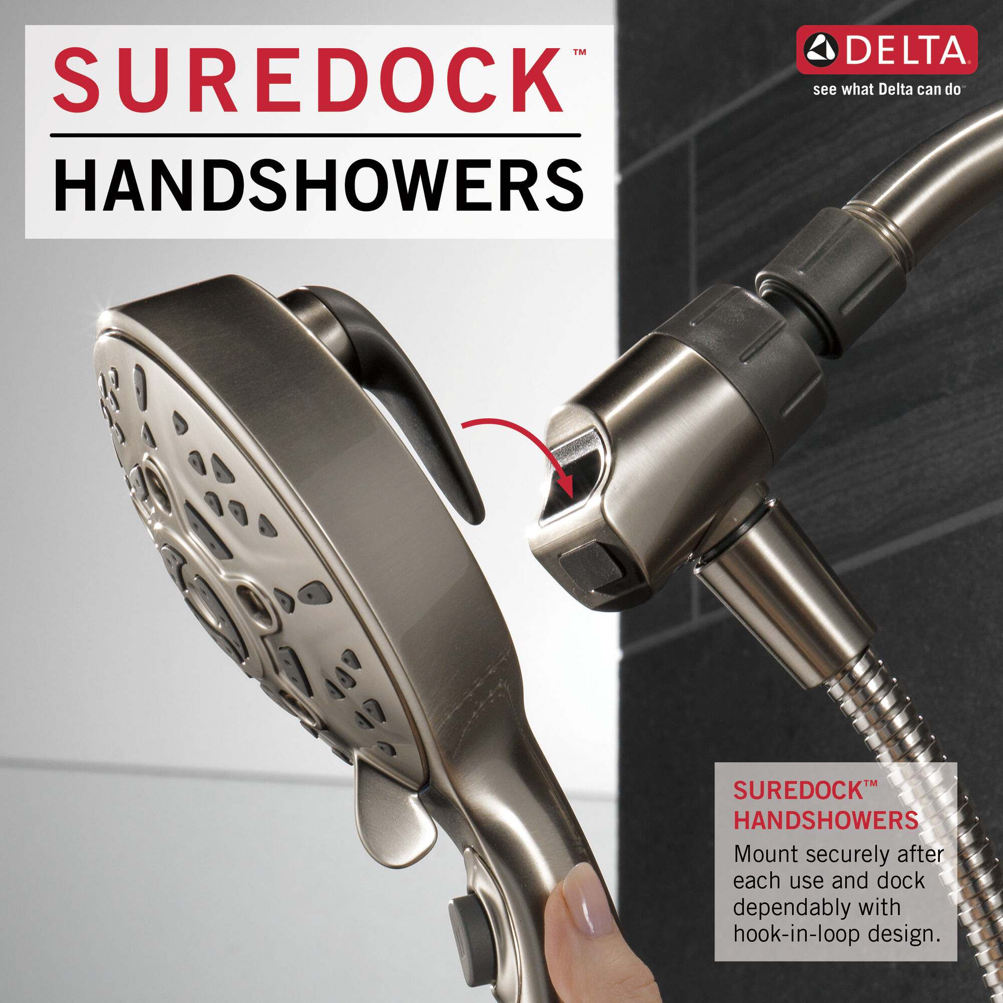 Ручной душ SureDock ™ с 7 настройками Delta Faucet 75707SN - Вид №11