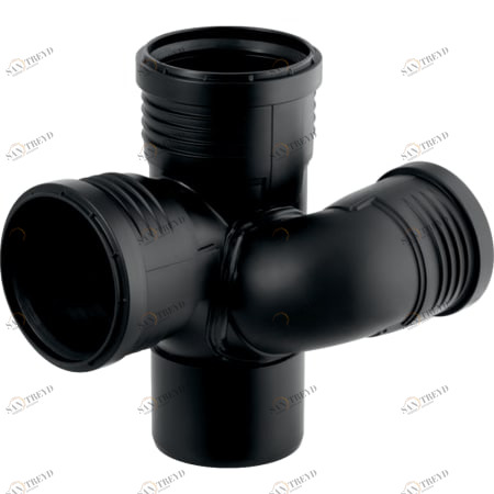 GEBERIT 390.564.14.1 Крестовина Geberit Silent-PP, левая со смещенным впуском и дополнительным отводом 87,5° 