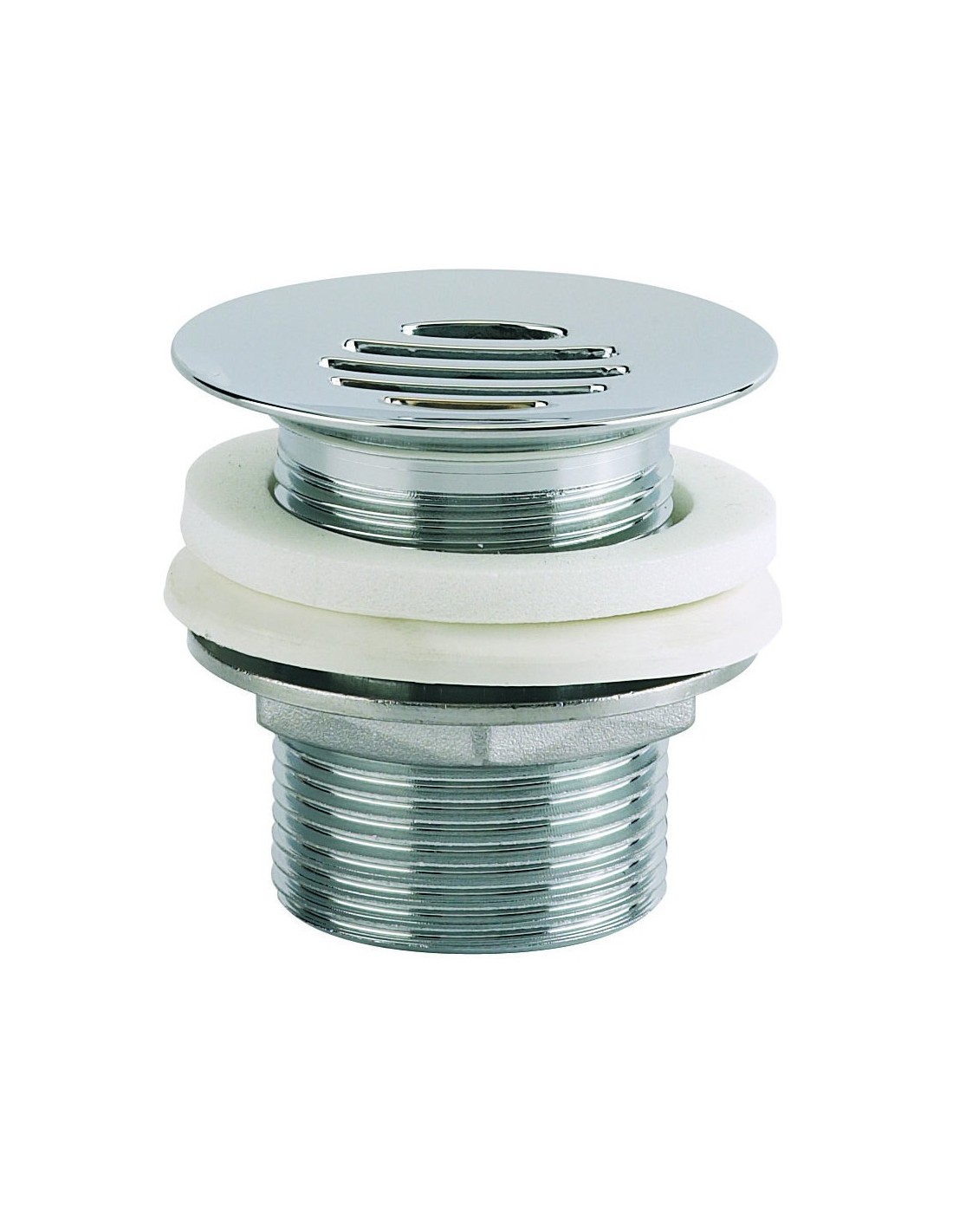 121500 000 00  Водоотводящий желоб для умывальника, решетка из хромированной латуни, Д. 63 мм, затяжка от 1 до 35 мм Valentin Хром 