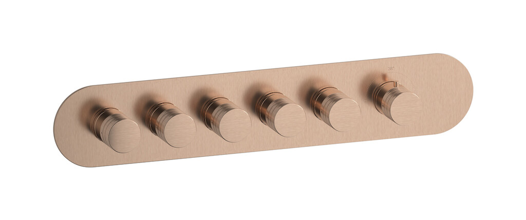External part of thermostatic 5 ways, round plate, horizontal, Vinile handle WE ARE IB eua522srnvn Brushed Rose Gold Aqua