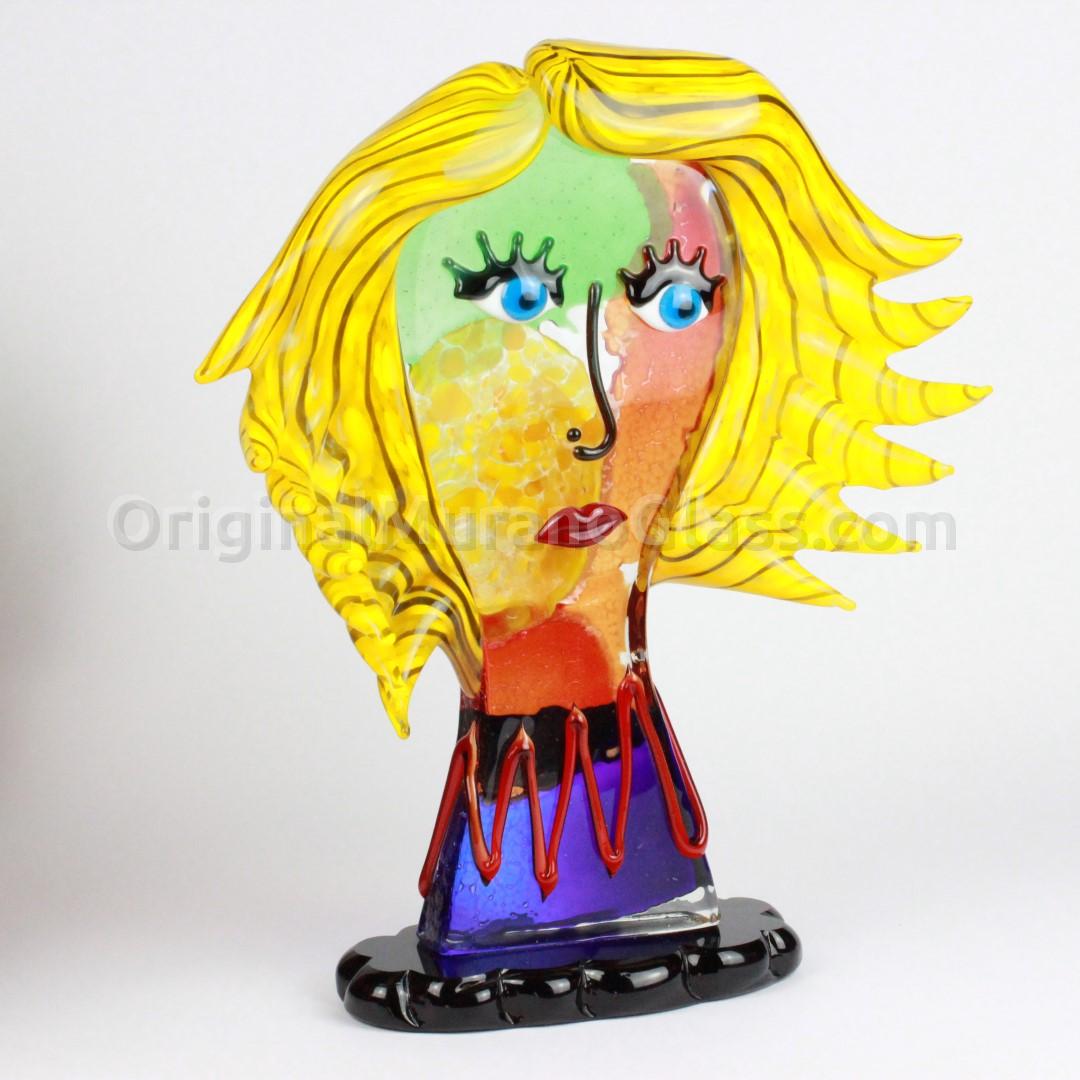 815 ORIGINALMURANOGLASS Скульптура Голова Женщины Блондинки на ветру - Pop Art - по мотивам Пикассо - муранское стекло OMG 30 см PICASSO - Вид №1