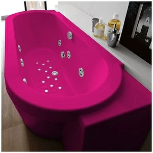 Ванна Gruppo treesse Playa V818Q-SX-R розовая с гидромассажем, аэромассажем и дезинфекцией овальная угловая пристенная левая