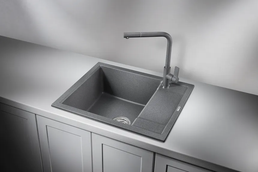 6002, ГРАФИТ (ЧЁРНО-СЕРЫЙ), кухонная мойка, кварц GRANULA 6002-ST131