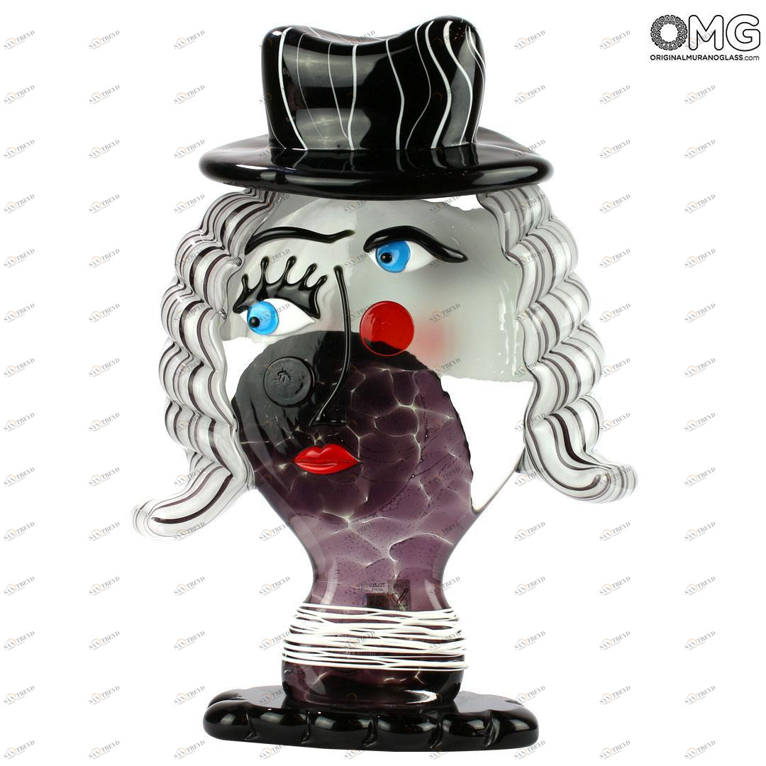 4723 ORIGINALMURANOGLASS Скульптура Голова Женщины в шляпе -Pop Art - по мотивам Мagritte - муранское стекло OMG 28 см PICASSO