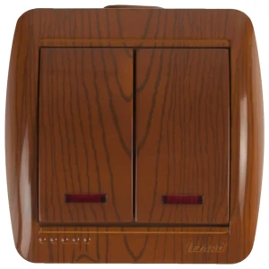 Выключатель накладной Lezard Nata 2 клавиши с подсветкой, цвет сосна