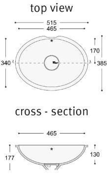 7310, 7320, 7330 Накладная раковина под столешницу  овальная Corian® Design  - Вид №7