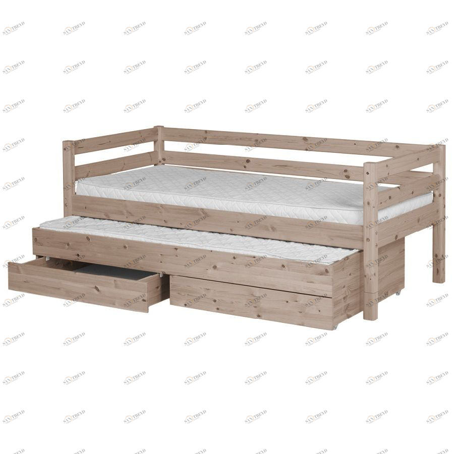 Кровать Flexa Classic с выдвижным спальным местом и ящиками, коричневая, 200 см 90101571101