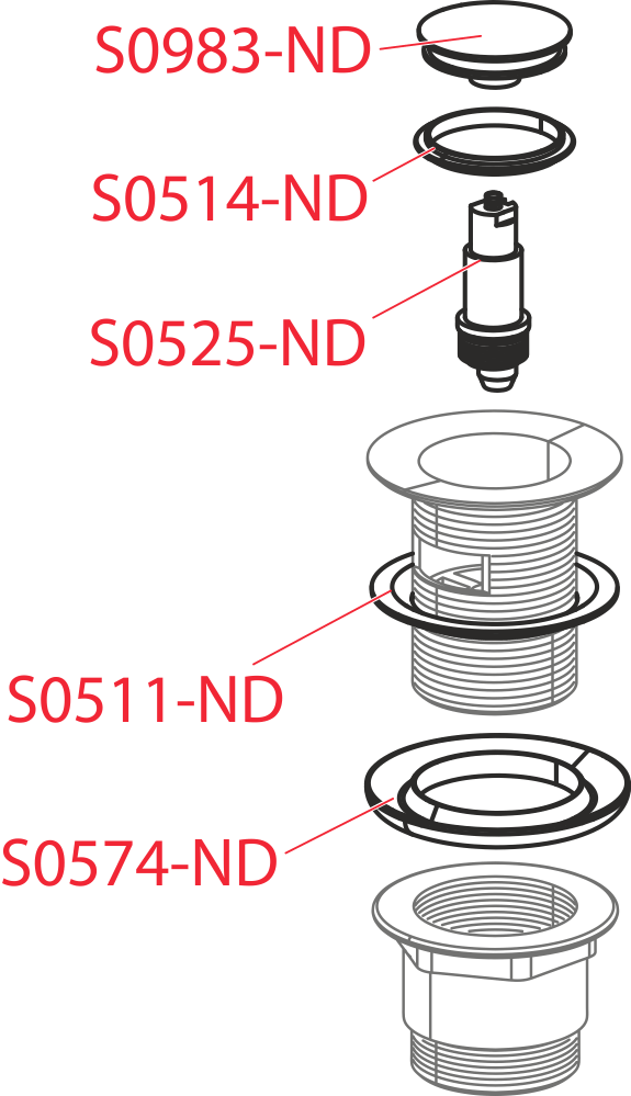 Донный клапан сифона для умывальника CLICK/CLACK 5/4", цельнометаллический с переливом и малой заглушкой ALCAPLAST A39 - Вид №2