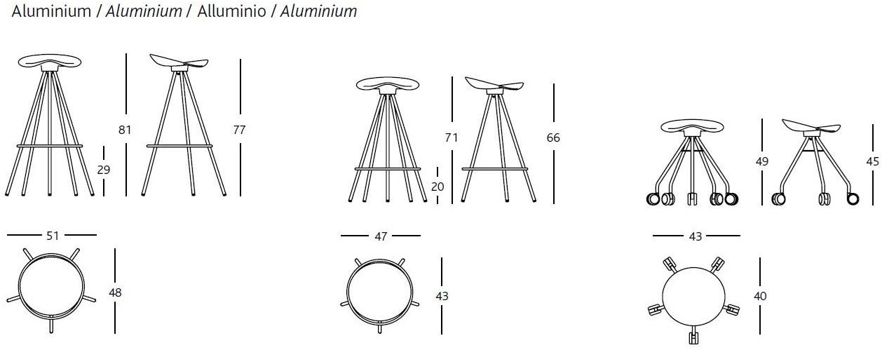 BD Barcelona Design Низкий алюминиевый табурет на колесиках Jamaica sun-id-1472872 - Вид №4
