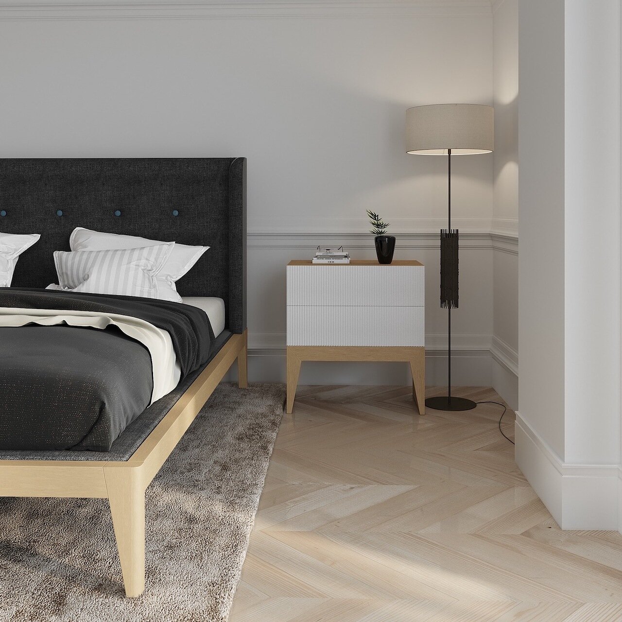 Кровать полутораспальная 140x200 темно-серая Fly Soft new BRAGIN DESIGN ДИЗАЙНЕРСКИЕ 256412 Бежевый;черный  - Вид №3