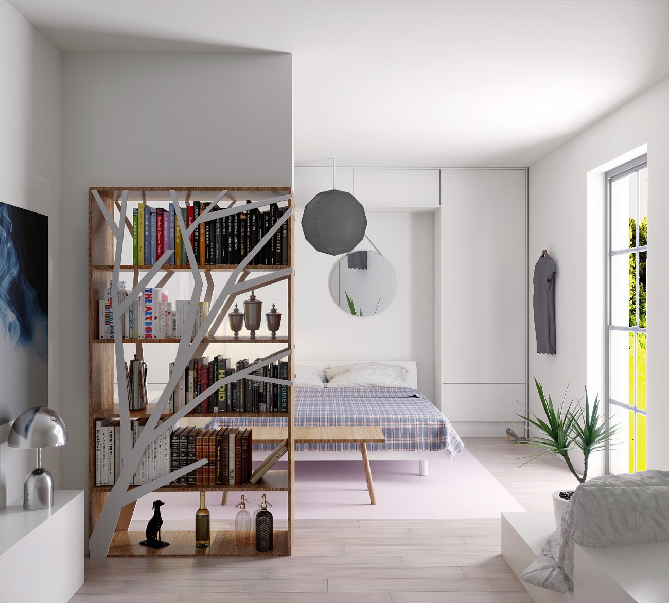 Стеллаж деревянный дизайнерский орех, белый "Япония" от Odingeniy ODINGENIY  178435 Коричневый  - Вид №2