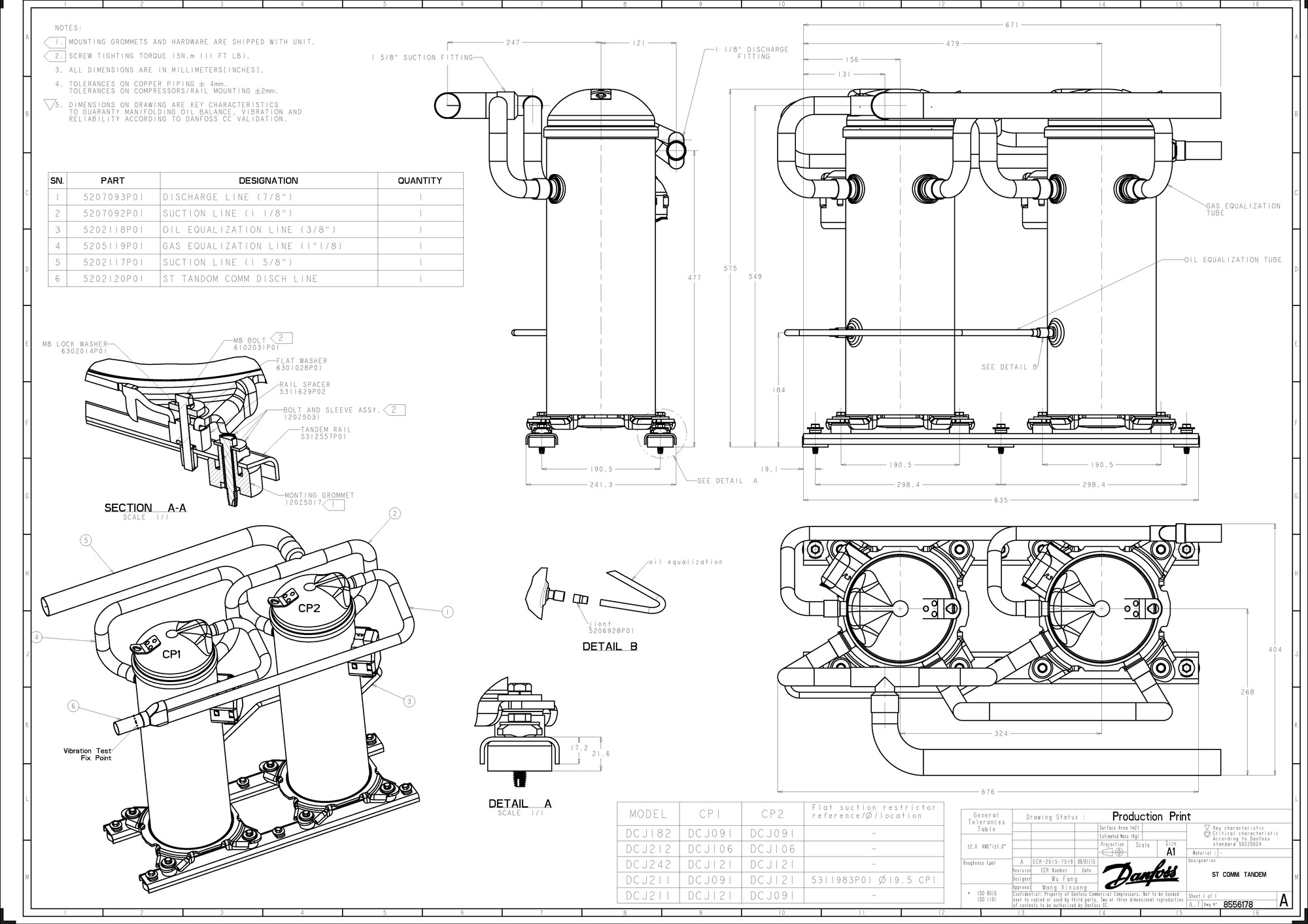 Danfoss DCJ — Герметичные спиральные компрессоры, R401A DCJ106T4LC8 Компрессор спиральный 121L5036  - Вид №6