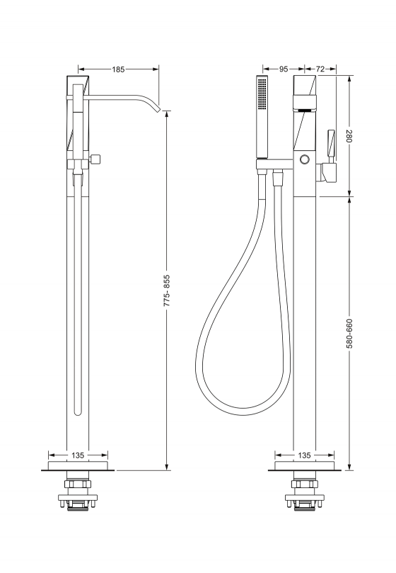 Смеситель однорычажный для ванны, напольный монтаж JOERGER Turn 623.10.820.000 - Вид №1