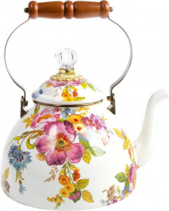 10586147 Mackenzie-Childs Чайник 3л Flower Market 23Dx33H сталь, эмаль, бронза, латунь, дерево, цветное стекло