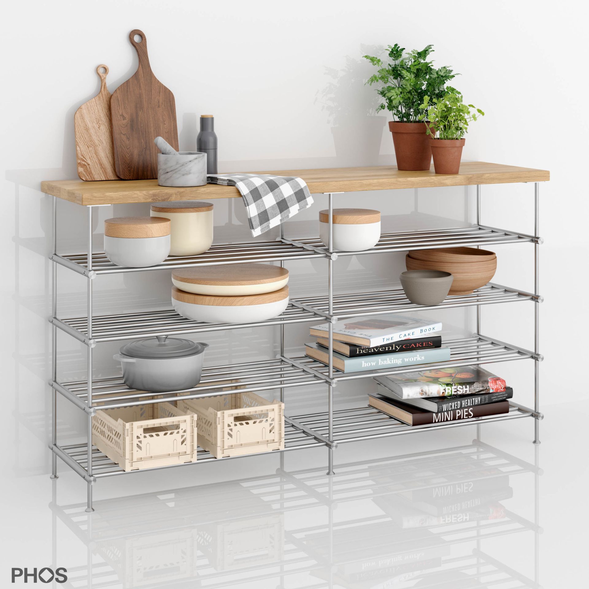 SBS1200-4-Eiche Сервант с дубовыми полками, 2 секции, 4 уровня, ширина 125 см PHOS  - Вид №4