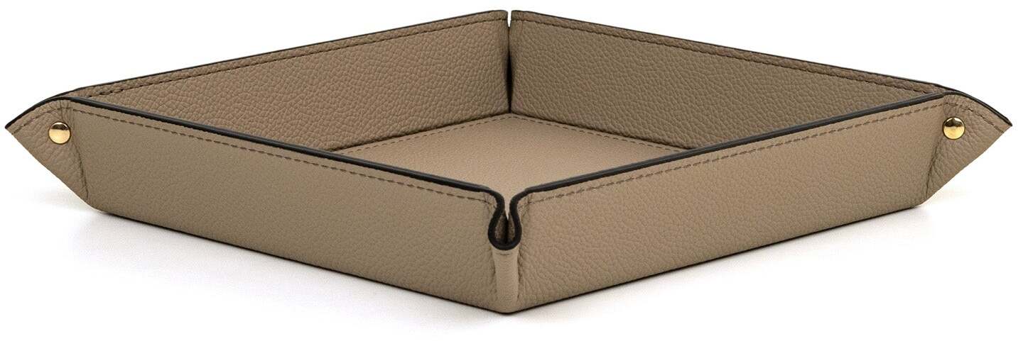 Жесткий квадратный поднос для мелочей - 20X20XH4 см / зернистая кожа_светло-серый