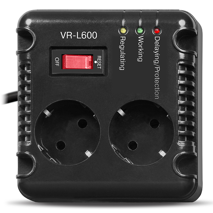SV-014865 Stabilizer vr-l 600, relay, 200w, 184-285v, 2 euro outlets, black, 118 ? 106 ? 112mm, 1.4kg. Sven Santreyd  - Вид №1