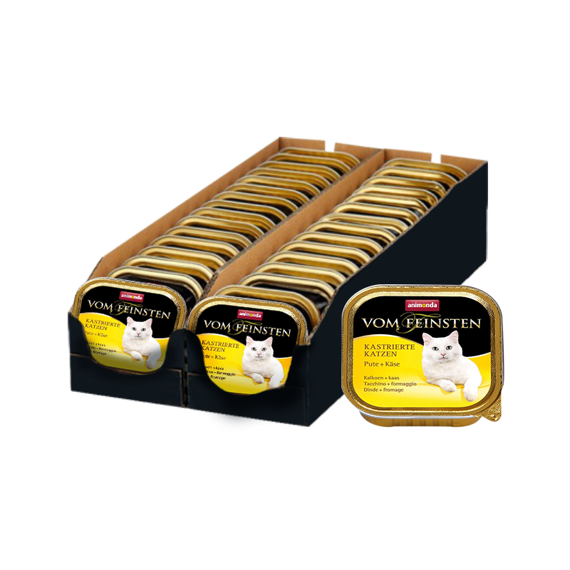 Т0055683*32 Корм для кошек Vom Feinsten для кастрированных кошек с индейкой и сыром конс. 100г (упаковка - 32 шт) Animonda 