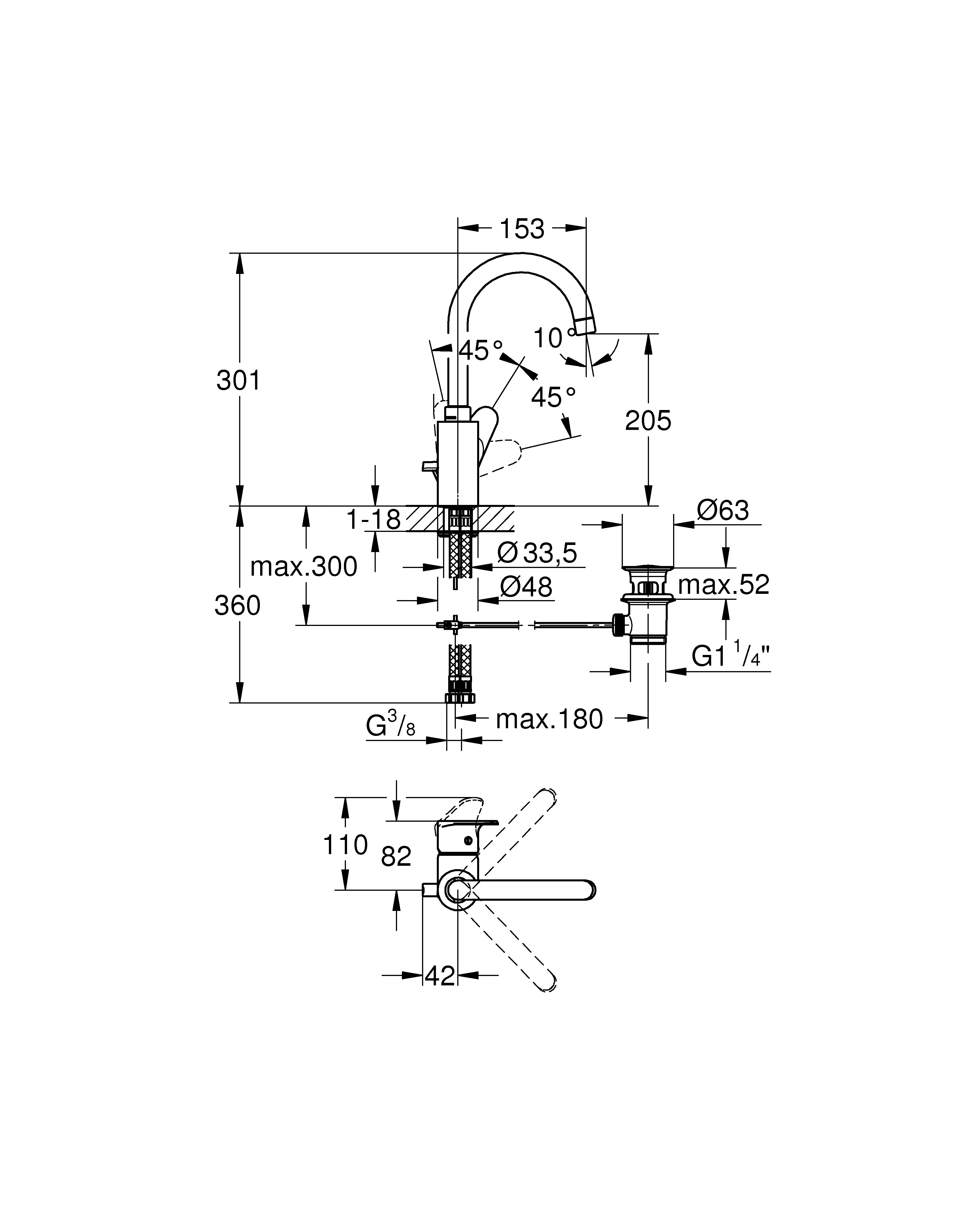 Смеситель для раковины Vigour by GROHE с высоким изливом и донным клапаном, хром (75140526) - Вид №1