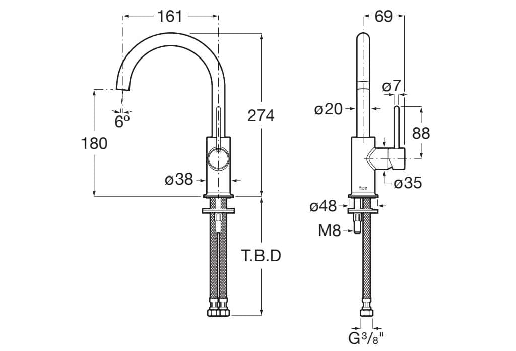 Смеситель для раковины с высоким верхом Roca Nu ARCH-00036994 - Вид №3