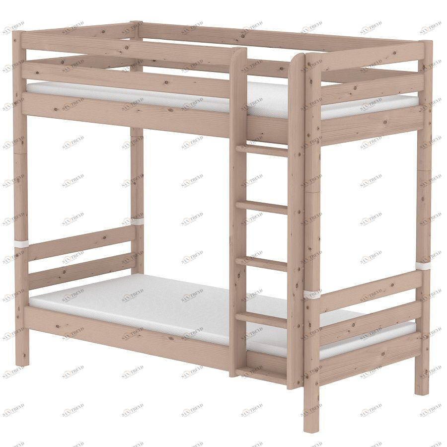 Кровать Flexa Classic высокая двухъярусная с прямой лестницей, коричневая, 190 см 90100371101