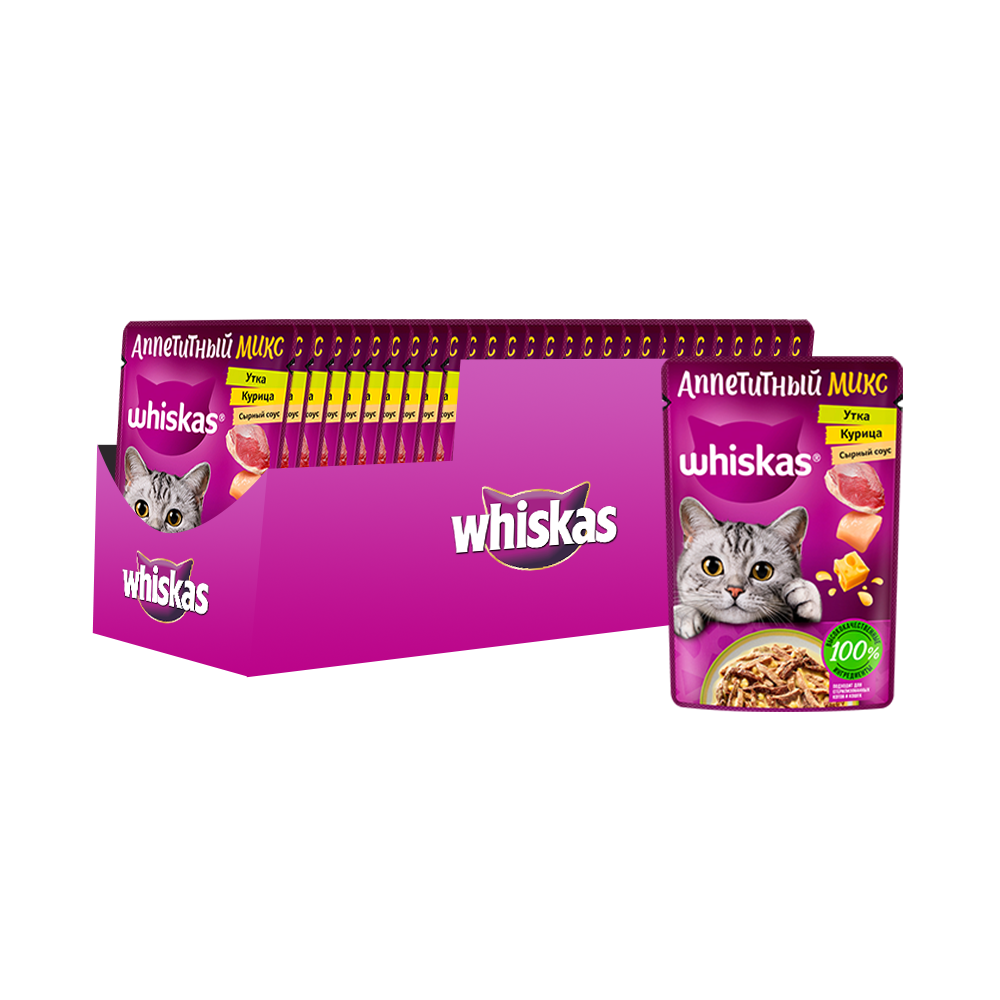 ПР0059378*28 Корм для кошек прошутто курица, утка рагу пауч 75г (упаковка - 28 шт) WHISKAS 