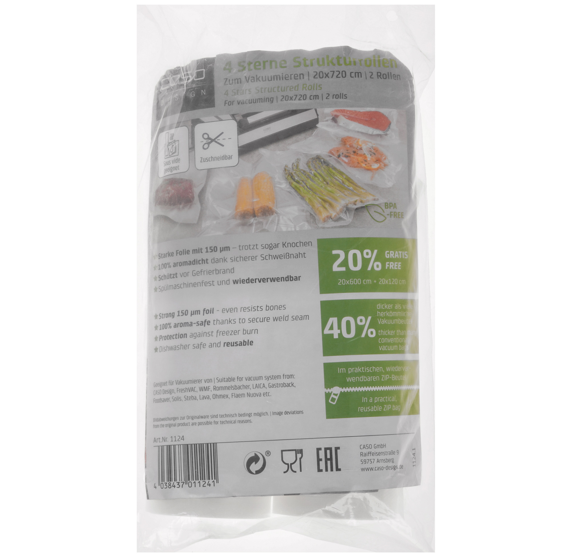 9297259 Набор рулонов для вакуумного упаковщика CASO 4 Sterne 20*720 STDN-0134329