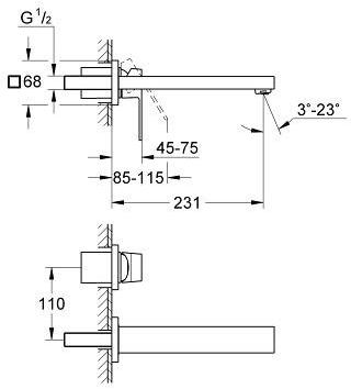Внешняя часть смесителя для раковины GROHE Eurocube (вынос 230 мм), хром (23447000) - Вид №1