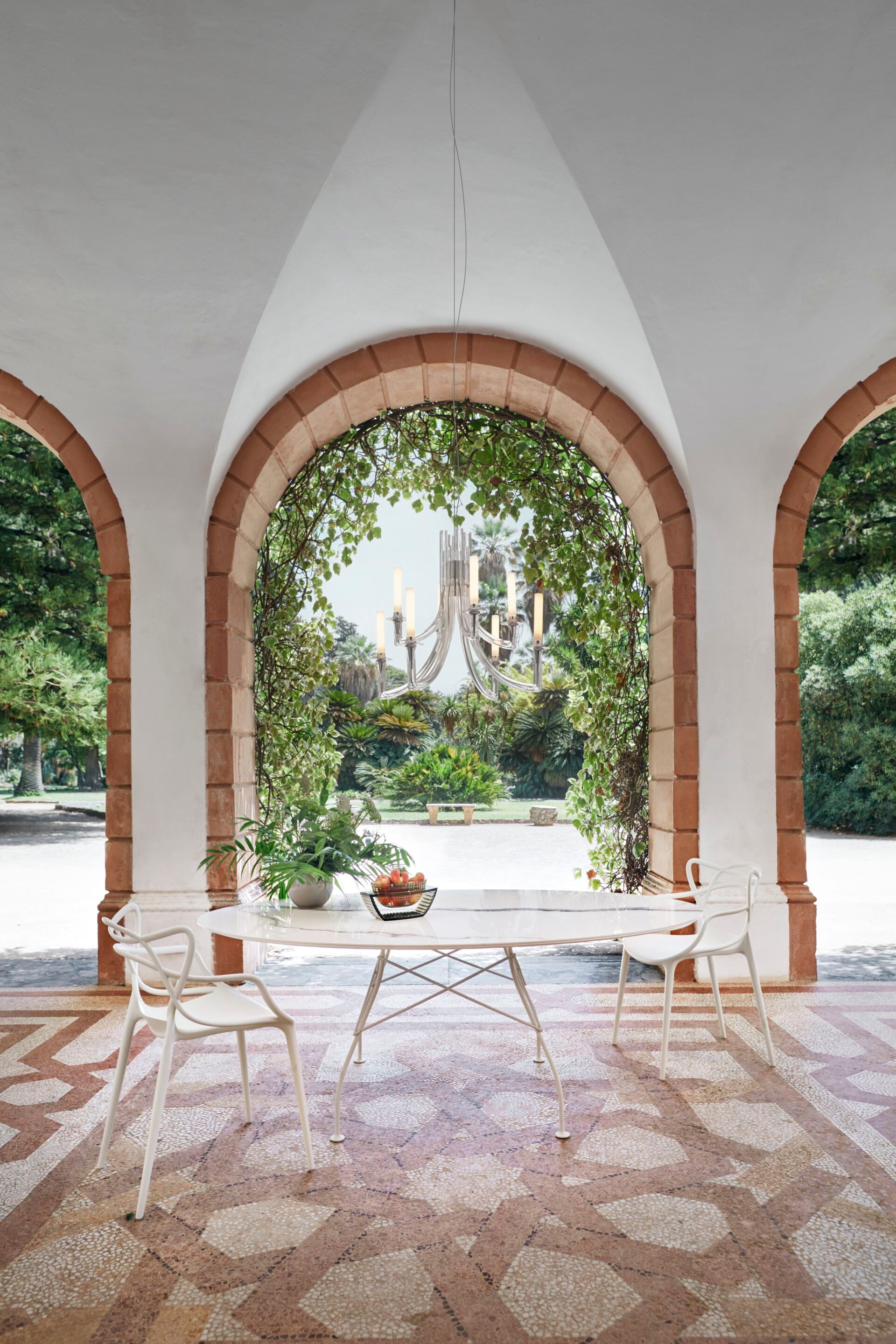 Круглый садовый стол со стальным основанием и столешницей из керамогранита Kartell GLOSSY ARCH-00030876 - Вид №7