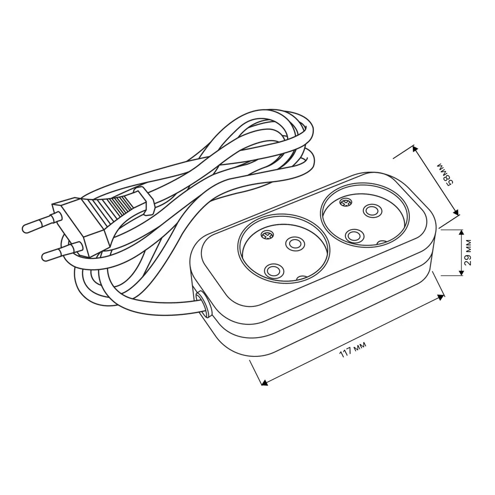 Удлинитель бытовой 2x0.75 1.5 2 розетки без заземления 1380 Вт цвет черный Santreyd STLM-2009000 - Вид №1
