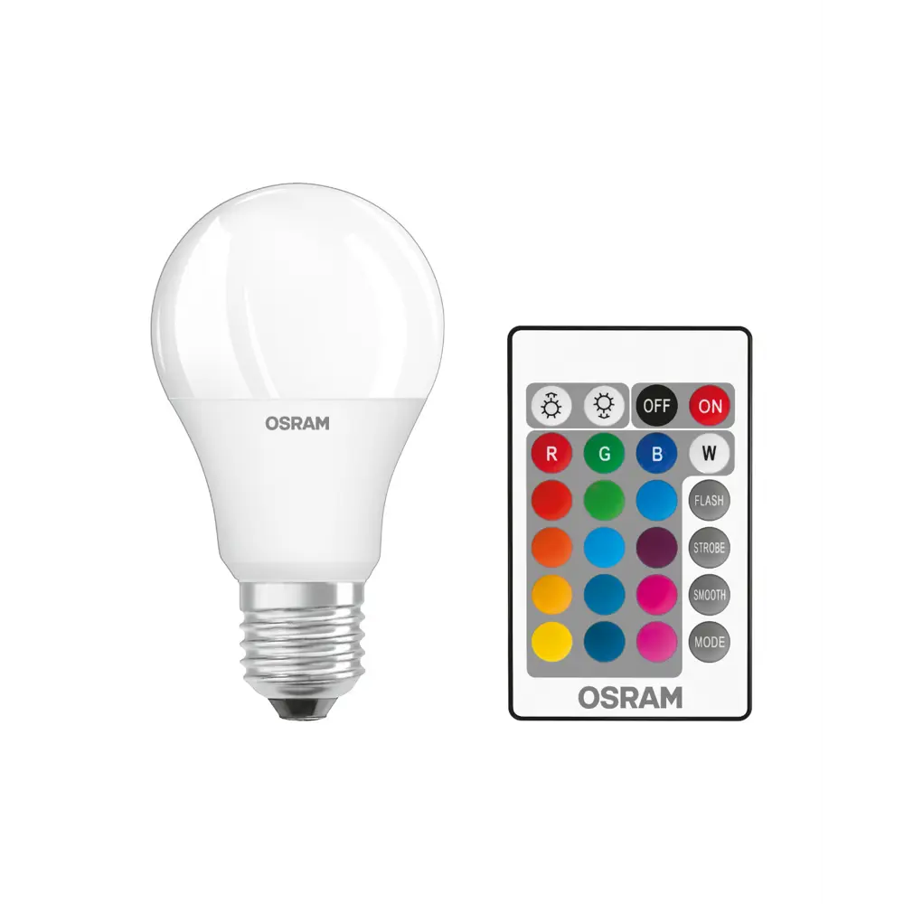 Лампа светодиодная Osram E27 220-240 В 9 Вт груша матовая 806 лм, регулируемый цвет света RGBW, для диммера, с пультом ДУ STLM-2076066 - Вид №2