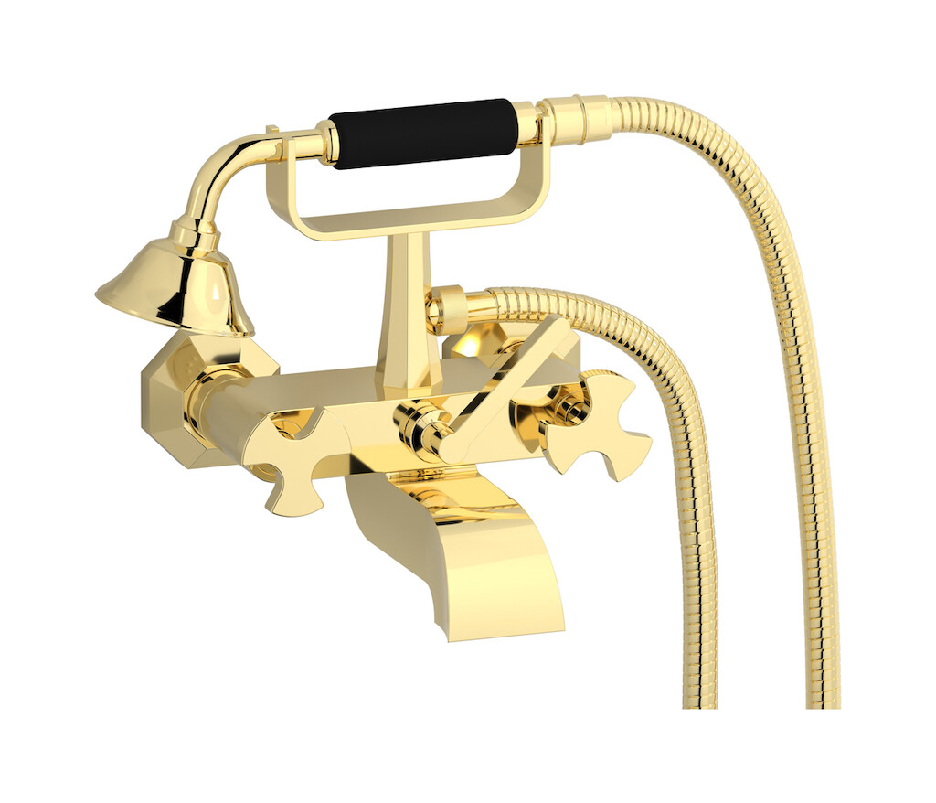 Настенный смеситель для ванной в комплекте с душевым гарнитуром WE ARE IB bt250ii Pale Gold Belmondo 